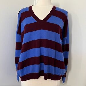 J.Crew Sweater Women's XS S Oversized Italian Cashmere Striped Brown Blue Boxy